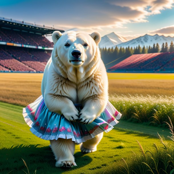 Pic of a polar bear in a skirt on the field