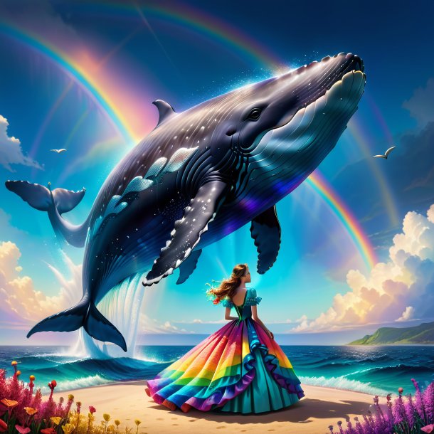 Picture of a whale in a dress on the rainbow