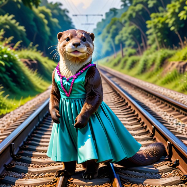Pic of a otter in a dress on the railway tracks