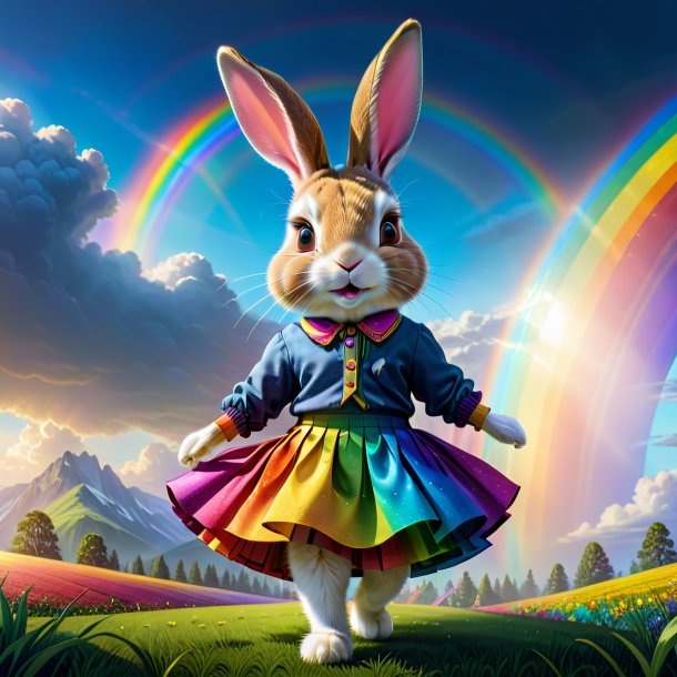 Drawing of a rabbit in a skirt on the rainbow
