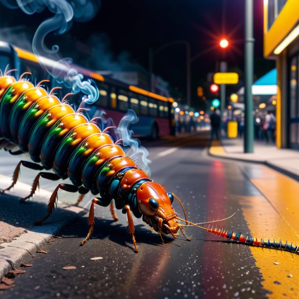 Pic of a smoking of a centipede on the bus stop