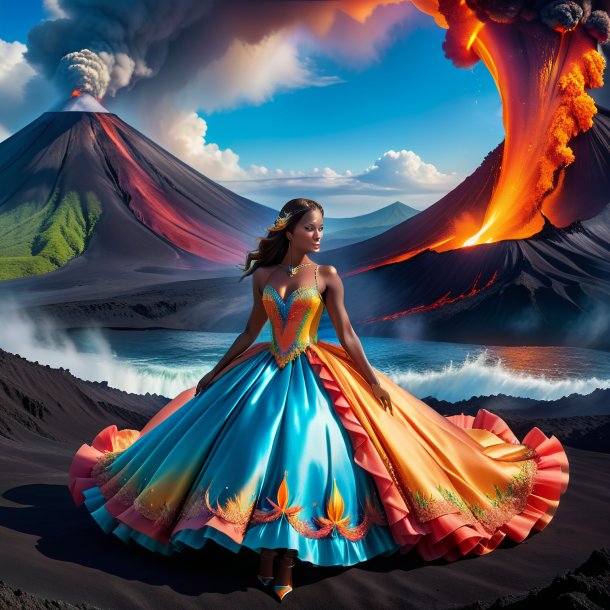 Photo of a dolphin in a dress in the volcano