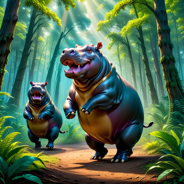 Imagem de uma dança de um hipopótamo na floresta