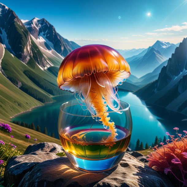 Foto de uma bebida de uma água-viva nas montanhas