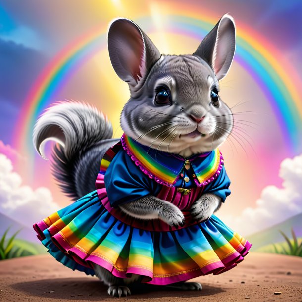 Illustration of a chinchillas in a skirt on the rainbow