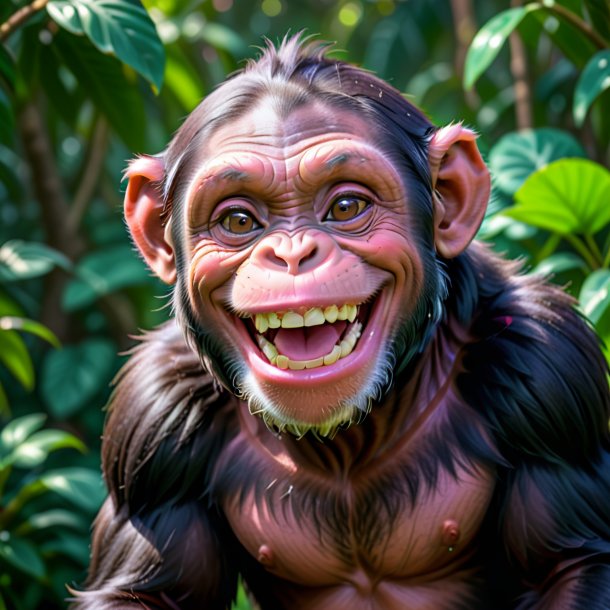 Pic of a pink smiling chimpanzee