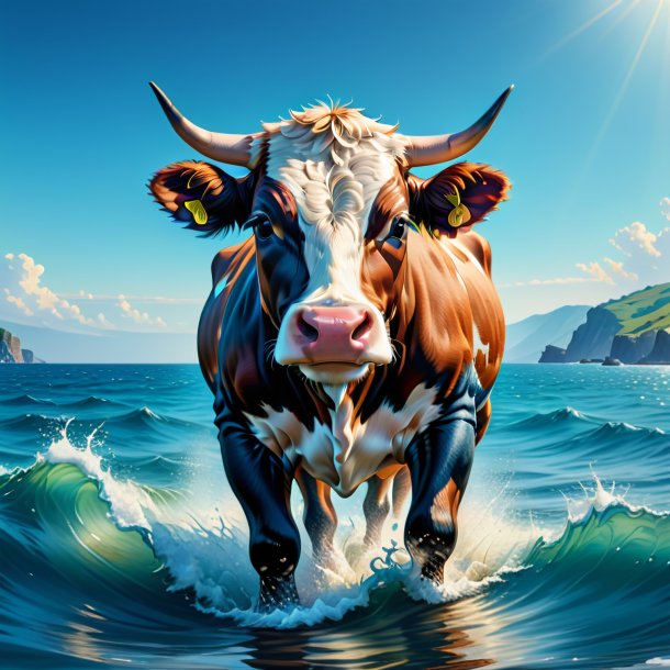Drawing of a cow in a jeans in the sea