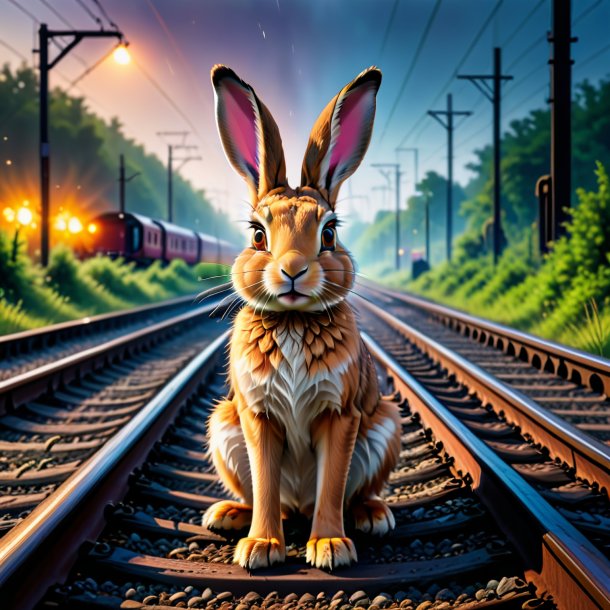 Рисунок плачущего зайца на железнодорожных путях