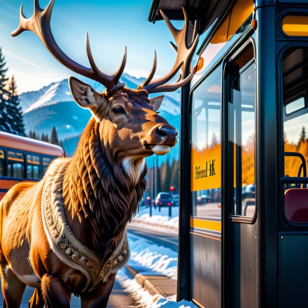 Photo of a elk in a gloves on the bus stop