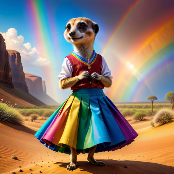 Foto de una suricata en una falda en el arco iris