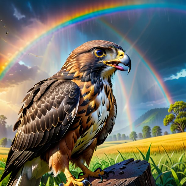 Imagen de un llanto de un halcón en el arco iris