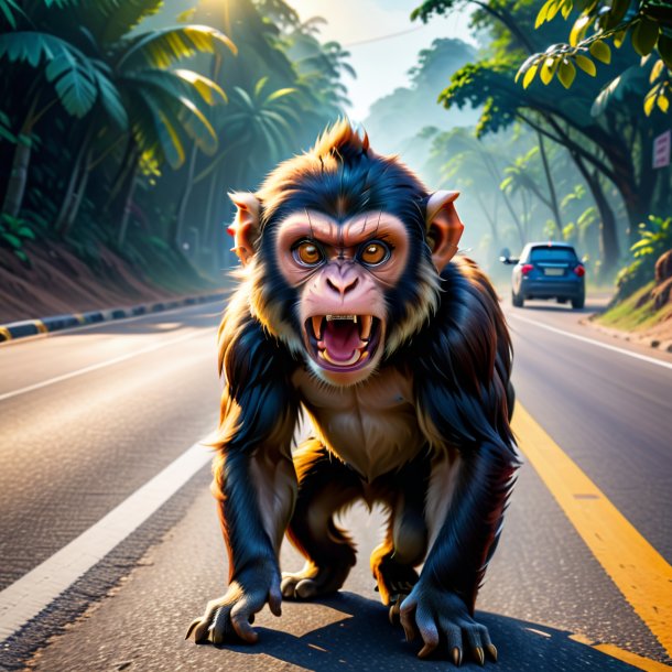 Picture of a angry of a monkey on the road