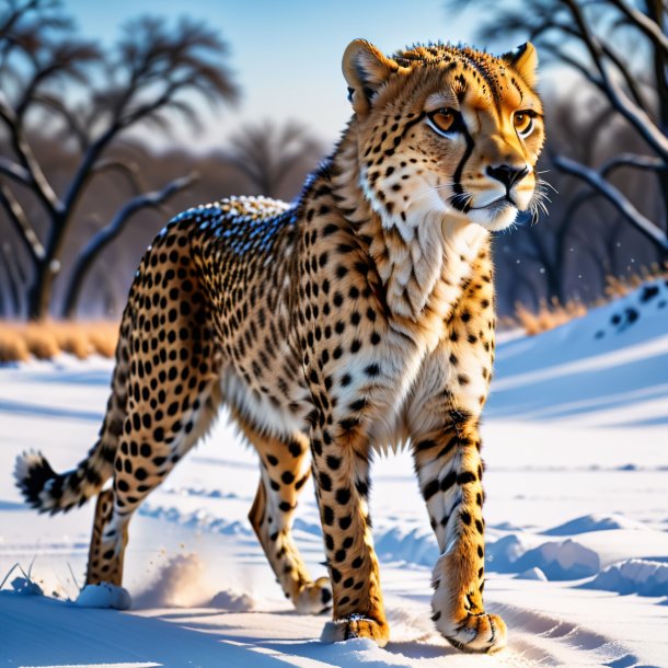 Picture of a dancing of a cheetah in the snow