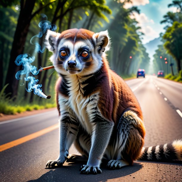 Picture of a smoking of a lemur on the road