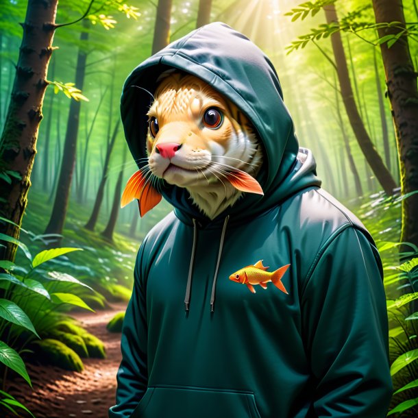 Photo of a carp in a hoodie in the forest
