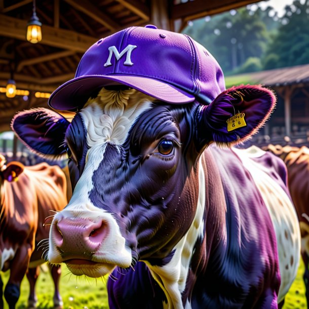Pic of a cow in a purple cap