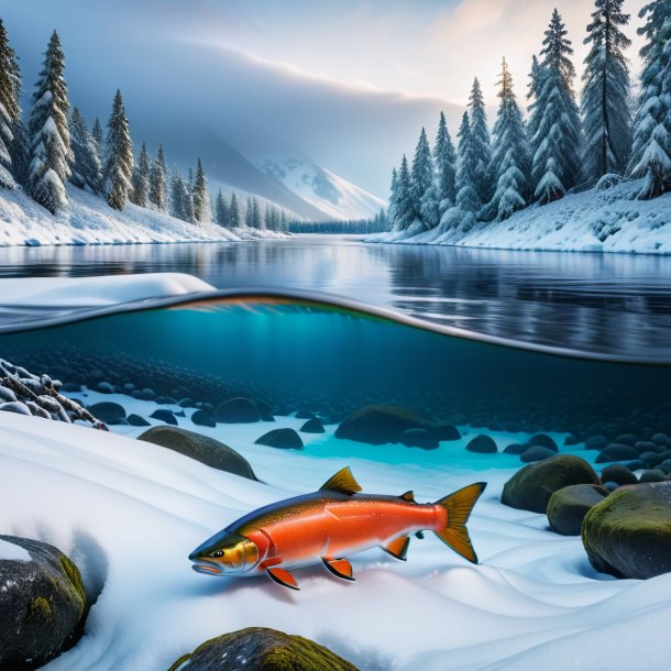 Image of a waiting of a salmon in the snow