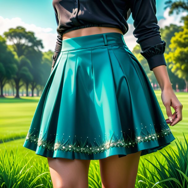 Picture of a teal skirt from grass