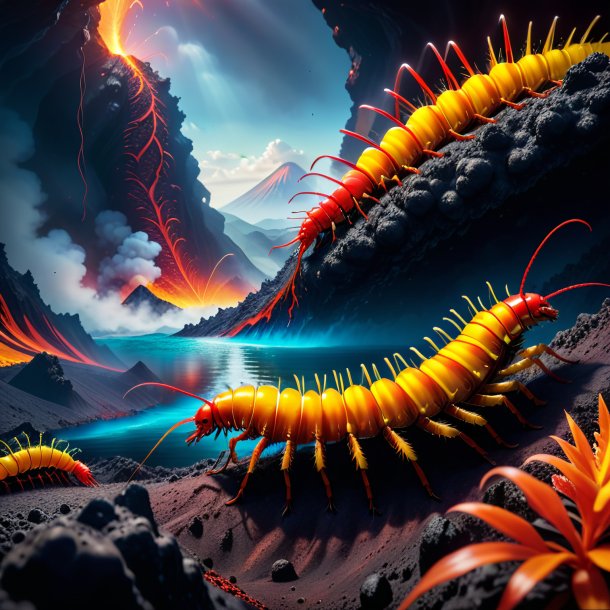 Picture of a swimming of a centipede in the volcano