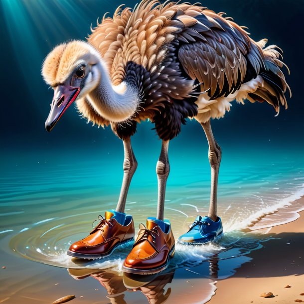 Drawing of a ostrich in a shoes in the water