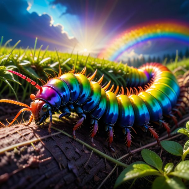 Photo of a sleeping of a centipede on the rainbow