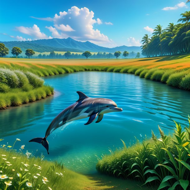 Picture of a waiting of a dolphin in the meadow