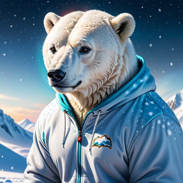 Image of a polar bear in a hoodie in the snow