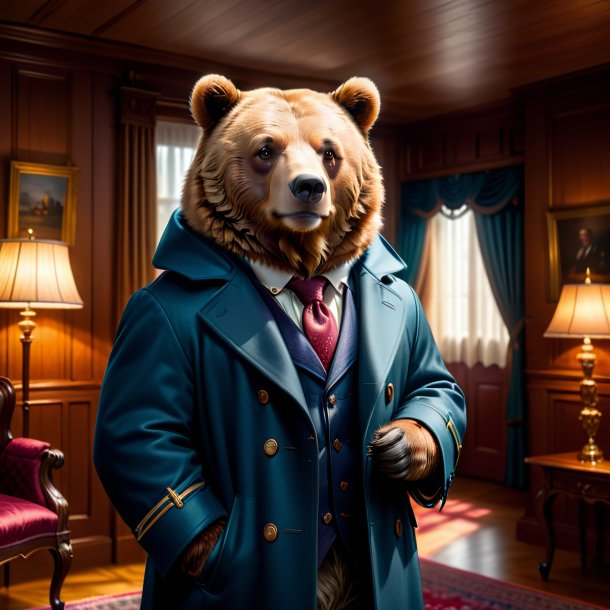 Image of a bear in a coat in the house