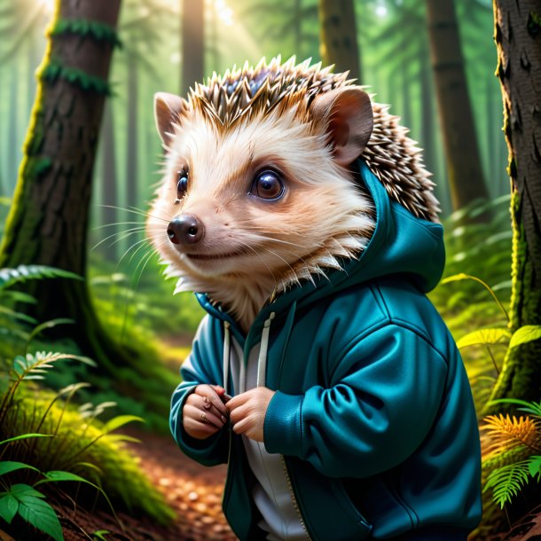 Pic of a hedgehog in a hoodie in the forest