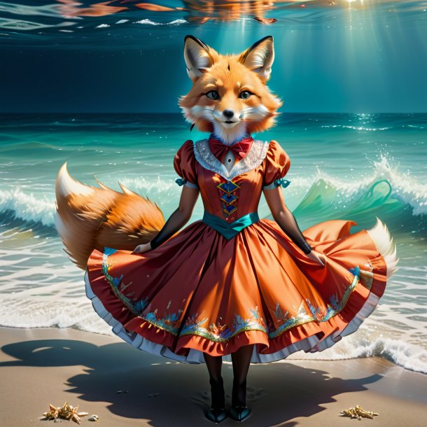 Drawing of a fox in a dress in the sea