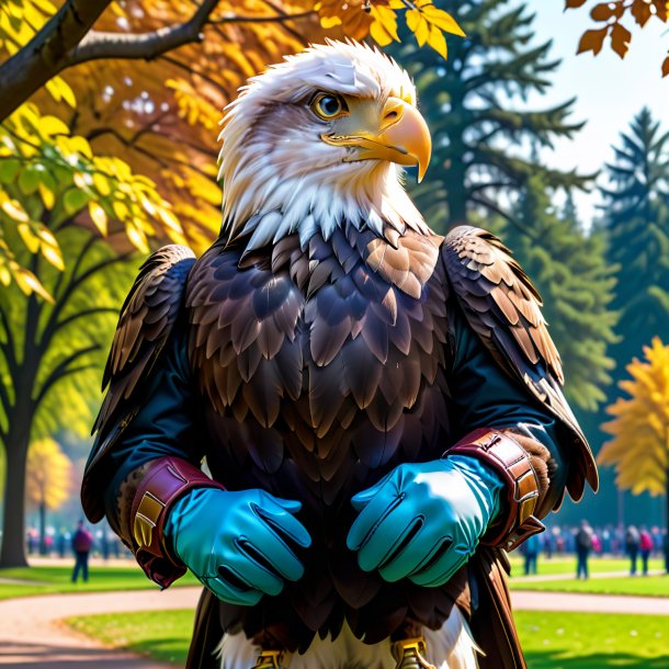Photo of a eagle in a gloves in the park