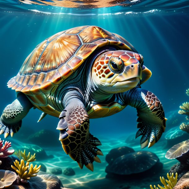 Image of a turtle in a jeans in the water