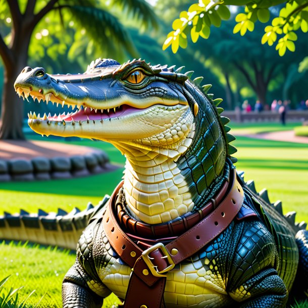 Image of a crocodile in a belt in the park