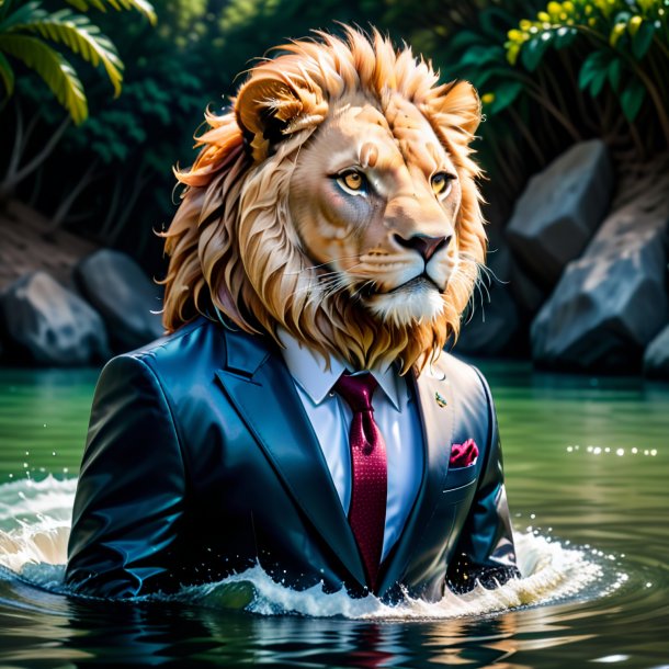 Pic of a lion in a jacket in the water