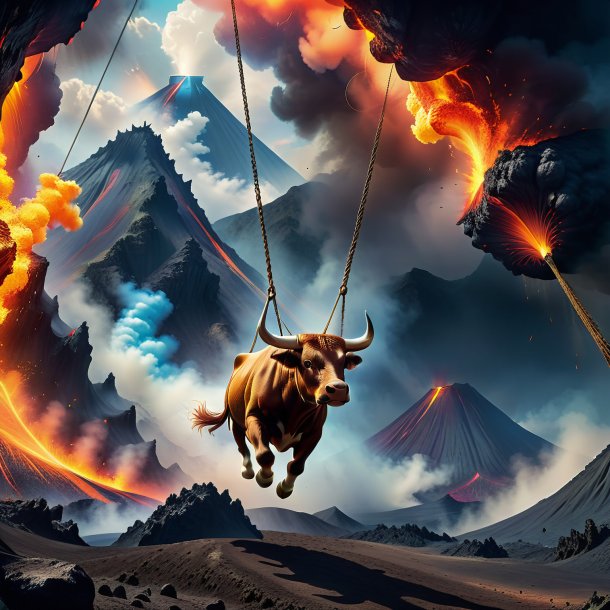 Image of a swinging on a swing of a bull in the volcano