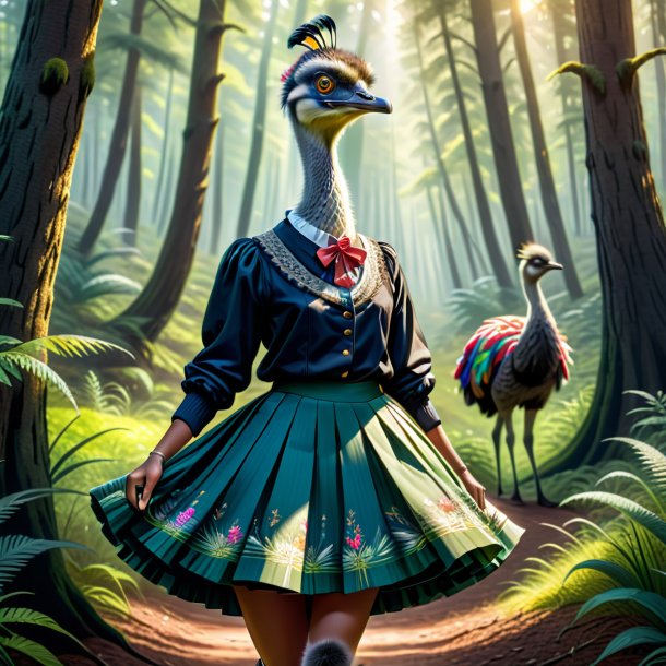 Illustration of a emu in a skirt in the forest