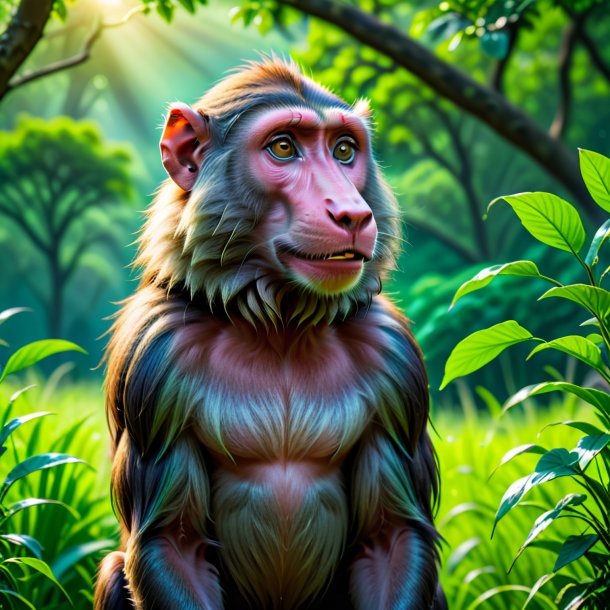 Image of a baboon in a green belt
