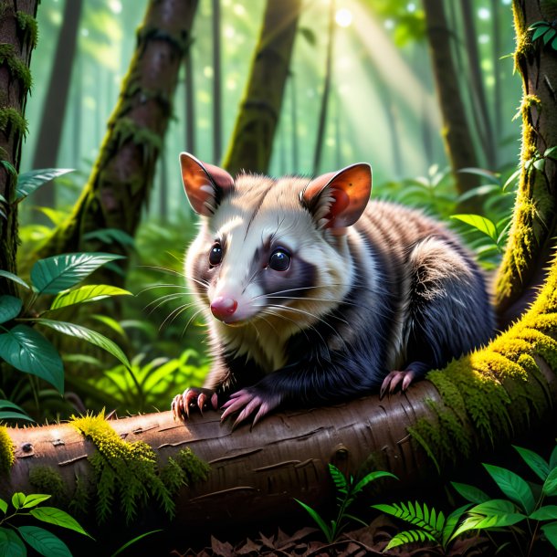 Foto de un descanso de una zarigüeya en el bosque