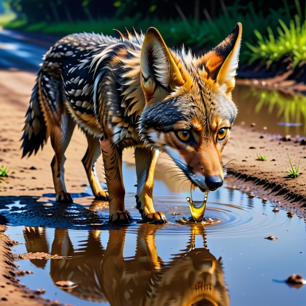 Pic of a drinking of a jackal in the puddle