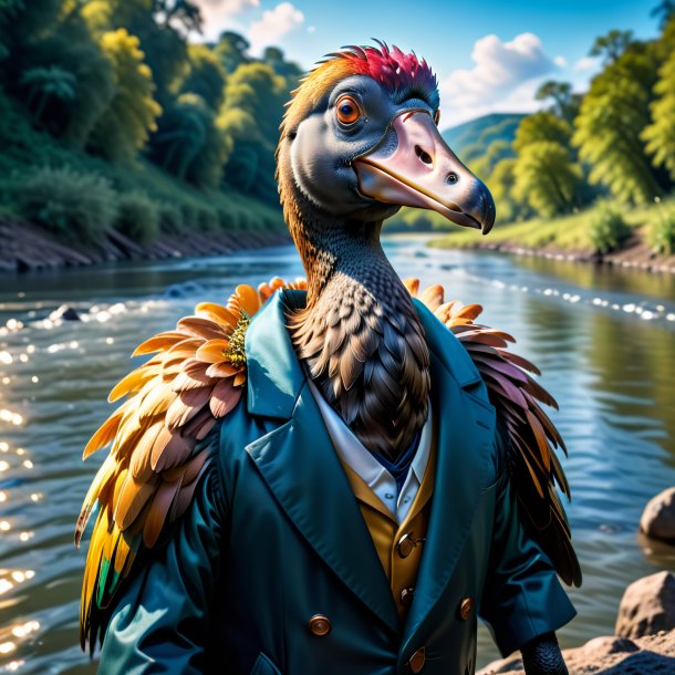 Photo of a dodo in a coat in the river
