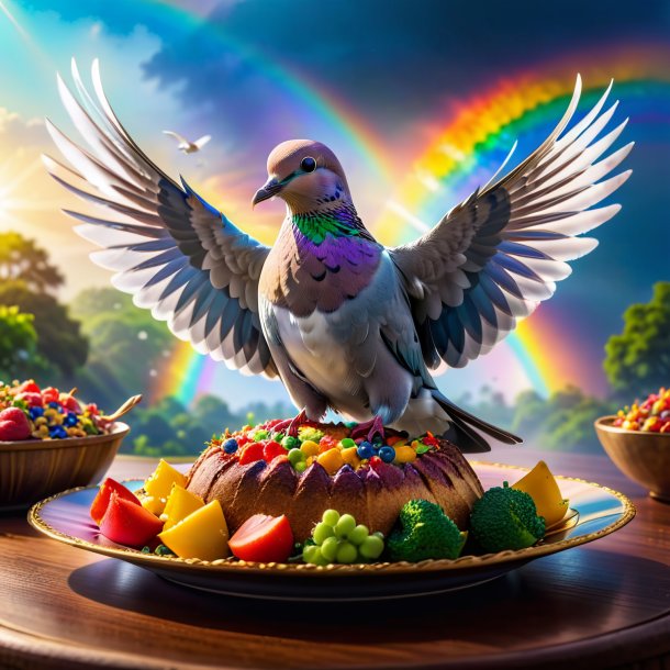 Pic of a eating of a dove on the rainbow