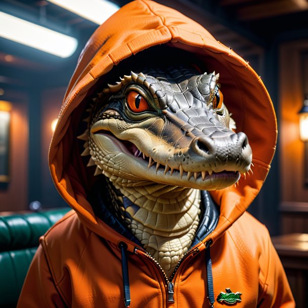 Image of a alligator in a orange hoodie