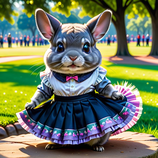 Image of a chinchillas in a skirt in the park