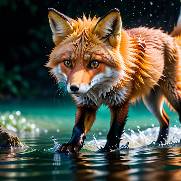 Image of a fox in a gloves in the water