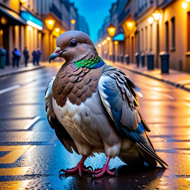 Picture of a dove in a coat on the road