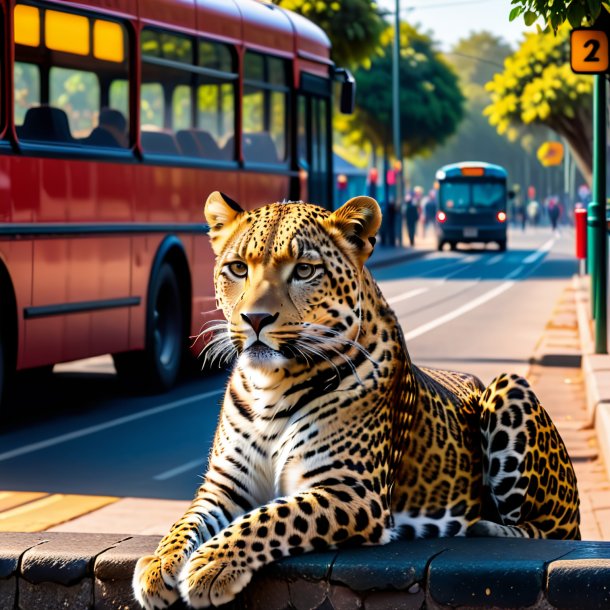 Picture of a waiting of a leopard on the bus stop
