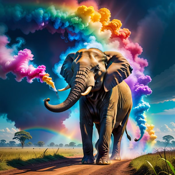 Photo of a smoking of a elephant on the rainbow