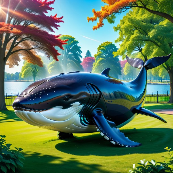 Photo of a whale in a belt in the park