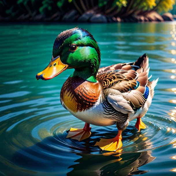 Foto de un pato en un pantalón en el agua