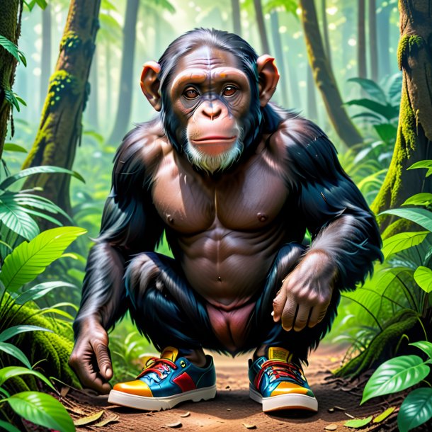 Picture of a chimpanzee in a shoes in the forest